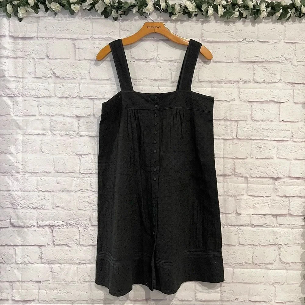 Calvin Klein Size 12‎ Cotton Black Floral Eyelet Lined Knee Length Shift Dress